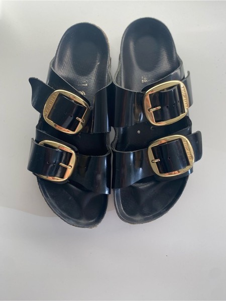 Birkenstock Arizona Big Buckle High Shine Patent Black Leather Sandals Sz 10/41