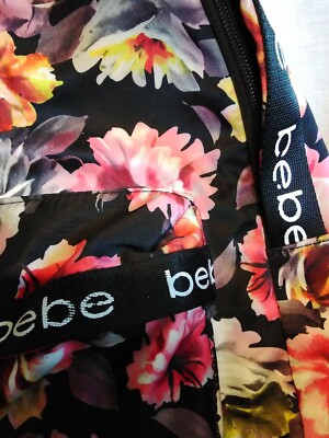 Bebe Logo Trim Backpack Black Multi Floral Book Bag Travel  display picture 1
