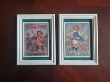 Set Of 2 Framed Pictures- D.M. Ferry  Seed Company Victorian Flowers  Girl Art