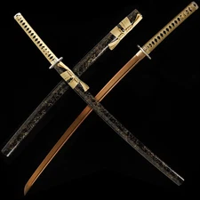 Japanese Samurai Sword Katana 1095 High Carbon Steel Gold Blade Full Tang Sharp