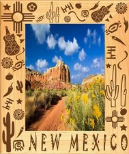 New Mexico Laser Engraved Wood Picture Frame Portrait (5 x 7)