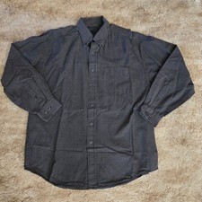 Van Heusen Mens Long Sleeve Button Down Dress Shirt Black Plaid Size 15-15 1/2