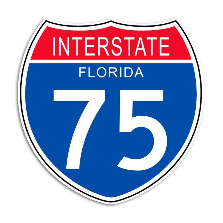 AFTERSHOCK Interstate 75 Sticker - Florida Highway Sign Decal Sunshine State