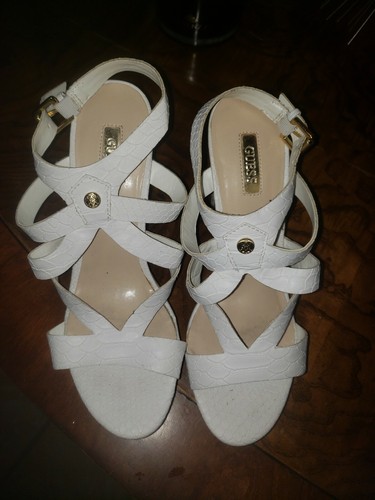 guess white platform sandals