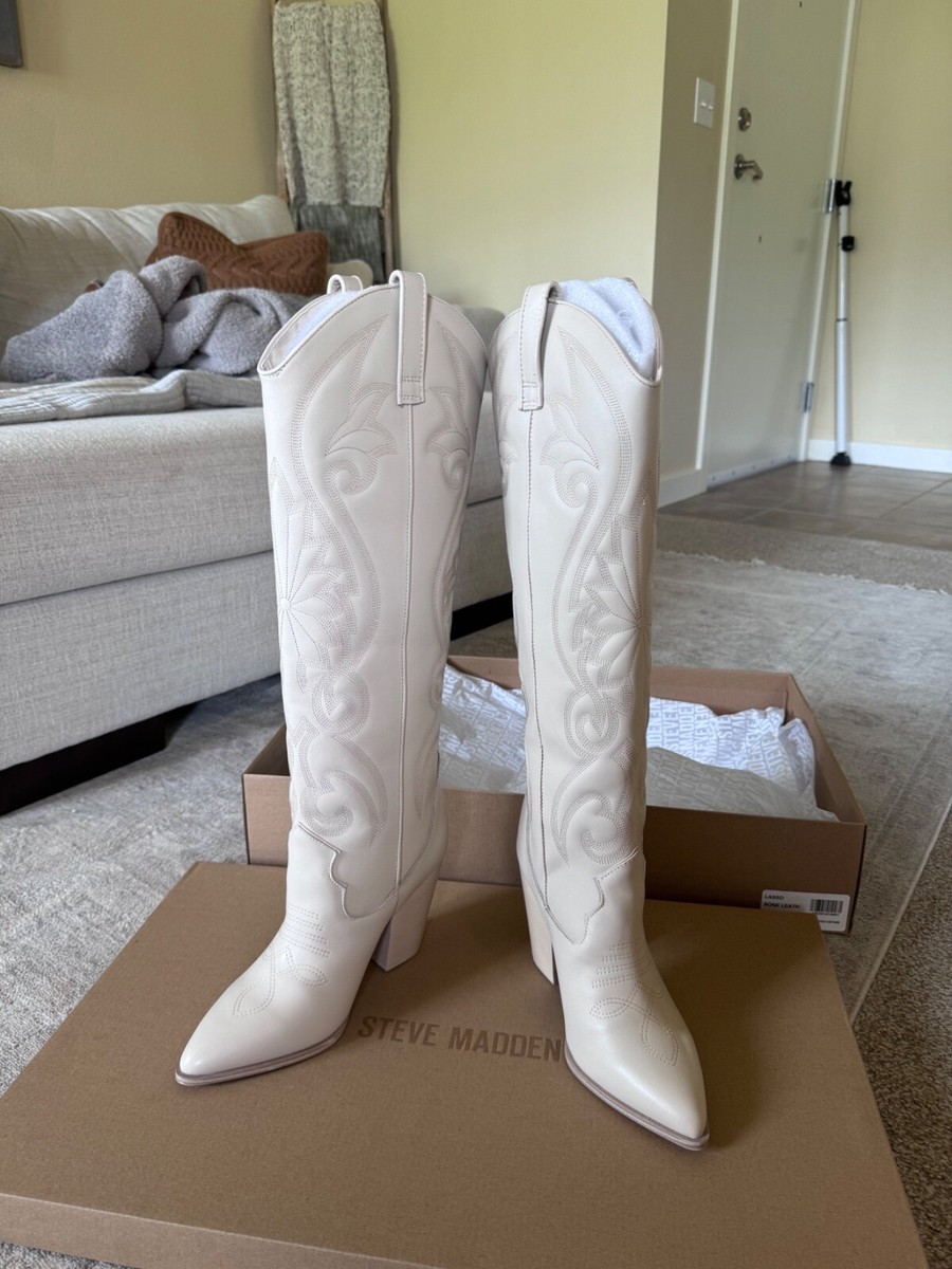 NEW ! Steve Madden Women Lasso Boot Bone Leather Ivory Size