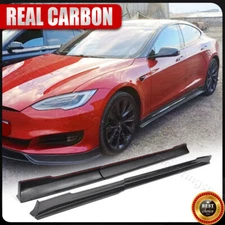 For Tesla Model S 2014-2019 REAL CARBON Fiber Side Skirts Extension Lip Body kit