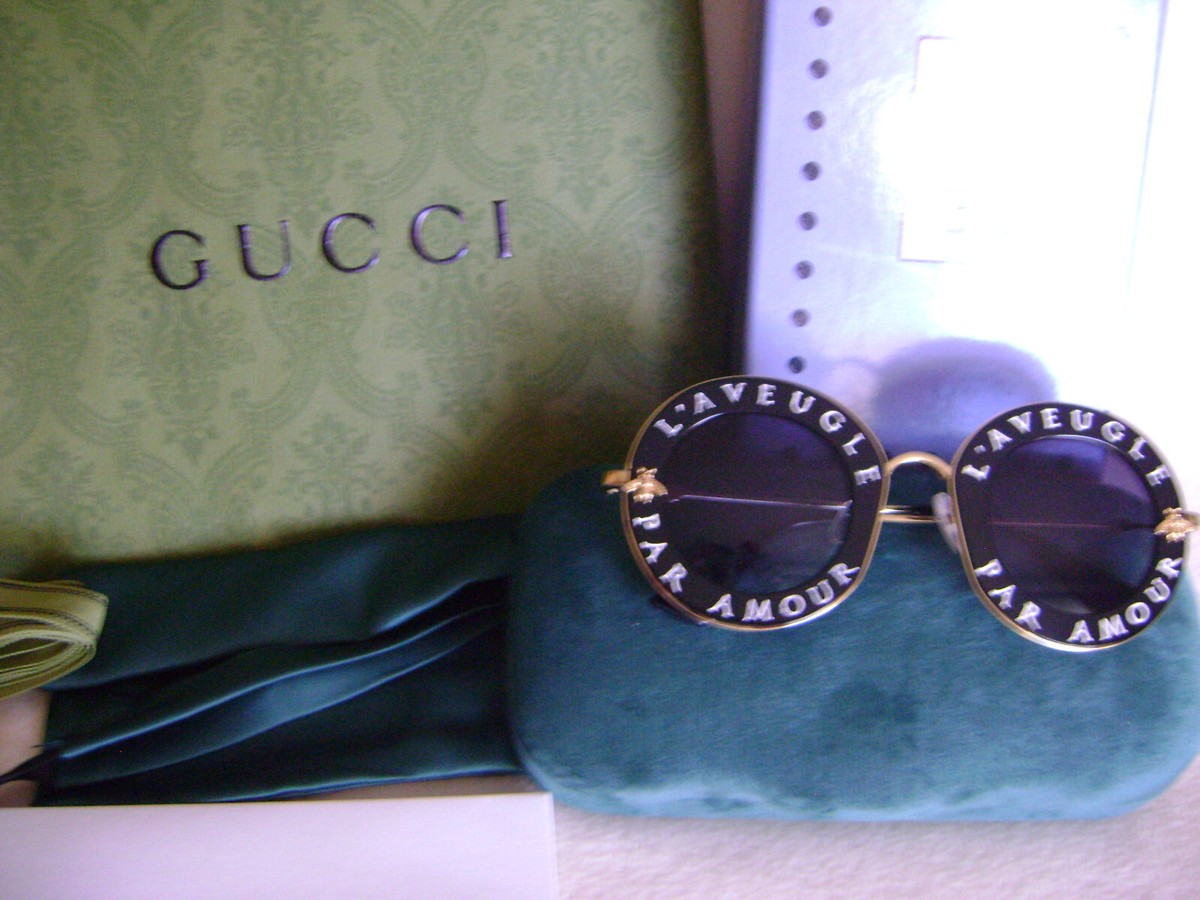 AUTH GUCCI GG0113s 001 sunglasses gradient gold metal frame BEE