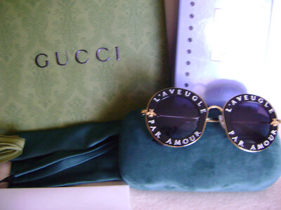 AUTH GUCCI GG0113s 001 sunglasses gradient gold metal frame BEE