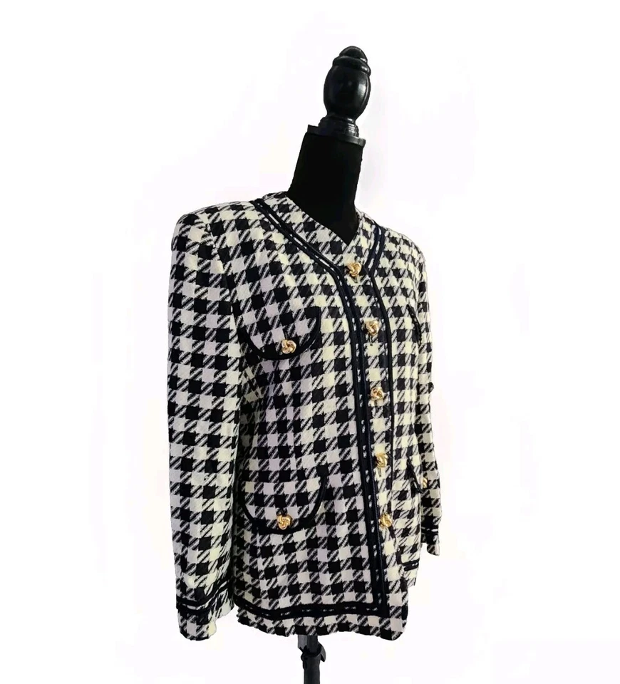 Blazer vintage Escada by Margaery blanco y negro pata de gallo azul marino y blanco talla 40 Foto 2 de 4