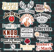 15 Whiskey Bourbon Logo Stickers - Clear, Holographic, or White- Scotch US