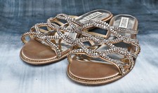 Badgley Mischka Sofie Embellished Crystal Rhinestone Flat Sandals Womens Sz 8.5