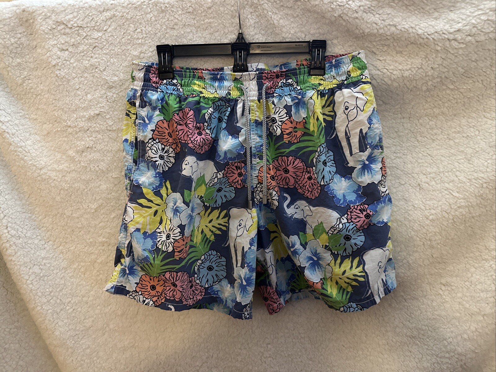Vilebrequin Floral Elephant Swim Trunks Shorts Mens XXL Bahama Blue