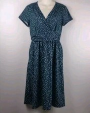 Green Polka Dot Faux Wrap Fit & Flare Dress Medium