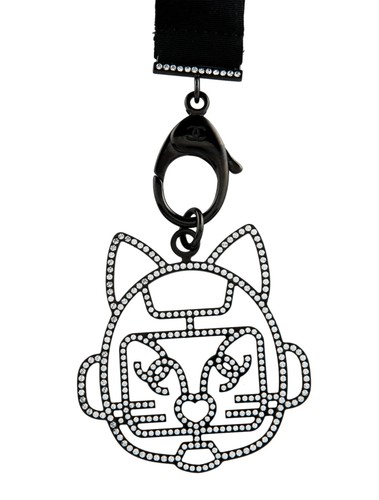 New CHANEL 2017 Cat Necklace Lanyard-Crystal Rhinestone Black Cat Charm-CC Logo - Picture 2 of 23