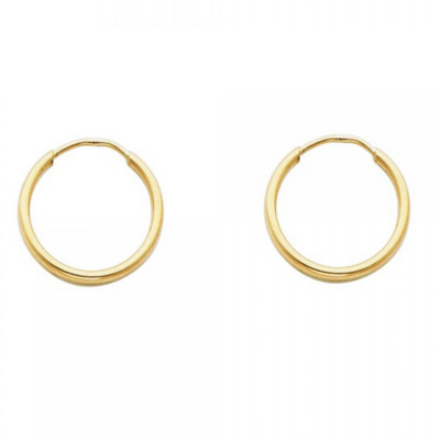 14 Karat Gelbgold schlichte polierte endlose kleine Creolen 1,5 mm Aretes de Oro