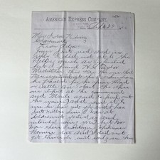 J.H. Kiniry Windsor Vermont letter to Ida Kiniry 1896 American Express Agent