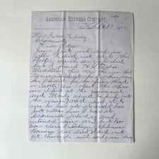 J.H. Kiniry Windsor Vermont letter to Ida Kiniry 1896 American Express Agent