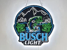 Bass Fish Fishing Mountain Beer Lager 16" Vivid LED Neon Sign Light Wall Decor