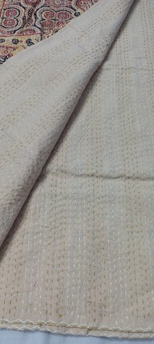 Indian Hand Block Ajarak Queen Size Cotton Kantha Quilt Throw Blanket Bedspread - Picture 5 of 8