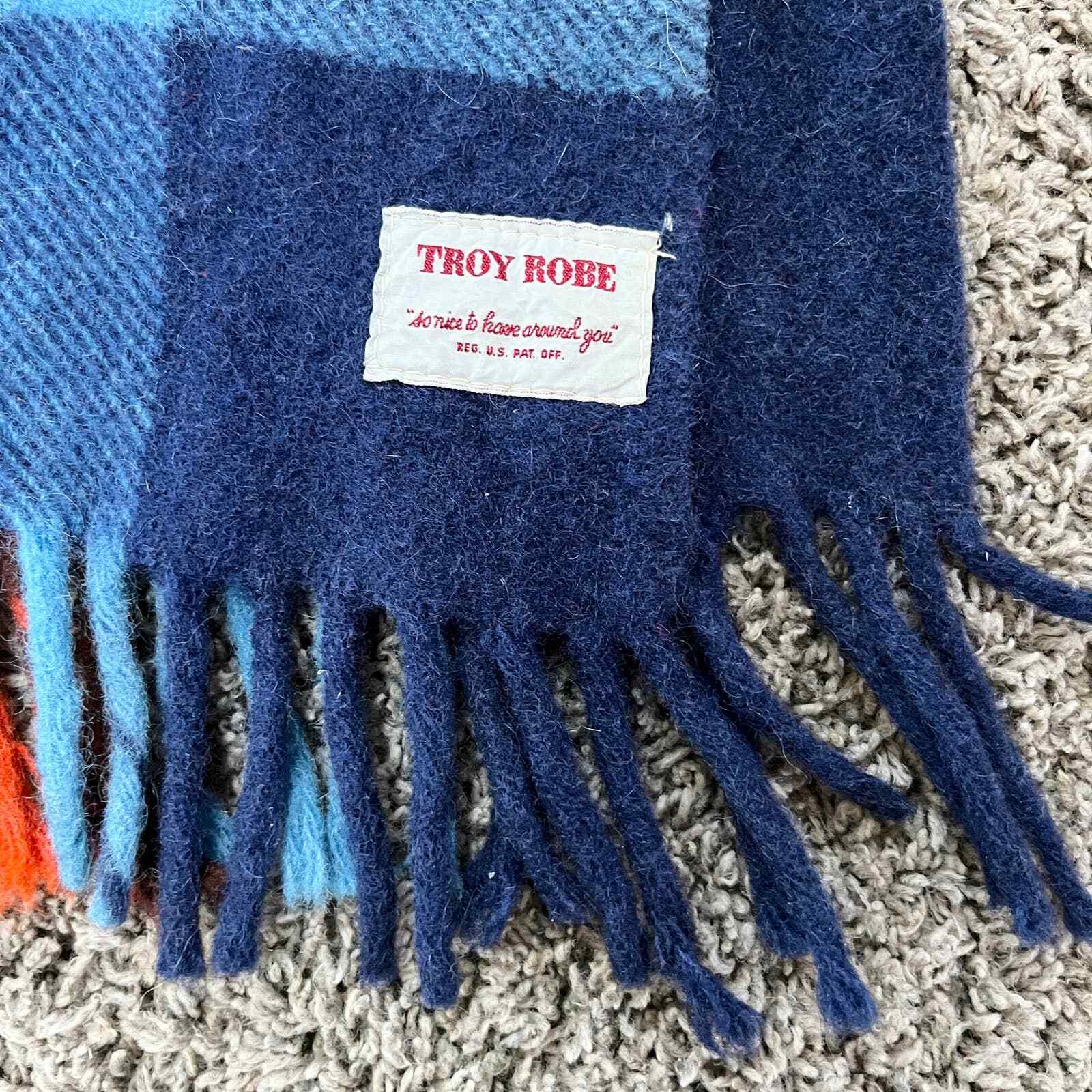 Vintage Troy Robe Stadium Blanket Wool 68" x 52" Blue Red eBay