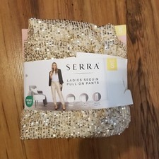 Ladies Gold Sequin Pull On Pants Sz SMALL 4-6 Event Party Going Out