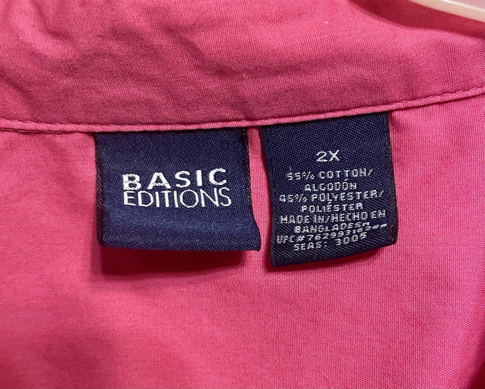 Basic Editions 2X hot  pink button up collared po… - image 4