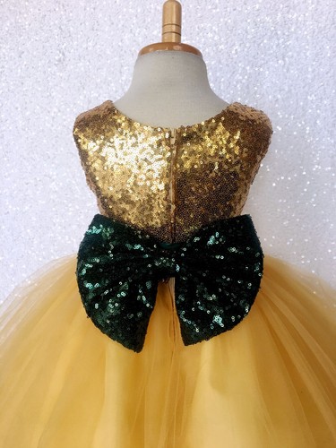 Sleeveless Mini Sequin Gold 2 Layer Tulle Junior Dress Wedding Flower Girl Party - Picture 21 of 35