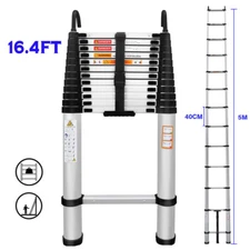 16.5FT 5M Telescopic Folding Ladder Multi-Purpose Extendable Aluminum with 2Hook