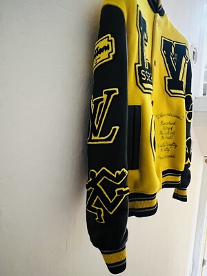 Louis Vuitton Leather Embroidered Varsity Jacket Yellow Size