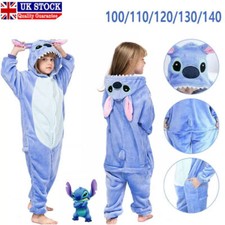 Kids Blue Stitch Cartoon Animal Pajamas Sleepwear Party Cosplay Costume Suit NEW