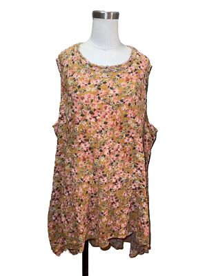 Live Let Live Womens Top 3X Tank Top Blouse Knit Yellow Floral Stretch Cotton