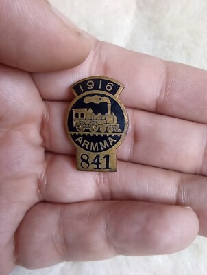 RARE Old AM. RY. S. CO. N.Y. 1916 ARMMA #841 Train Railroad Pin Badge metal