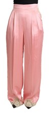 DOLCE & GABBANA Pants Pink Lace Trimmed Silk Satin Wide Legs IT42/US8/M $2300