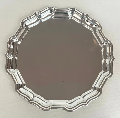 ANTIQUE REED & BARTON CHIPPENDALE STERLING SILVER TRAY PIECRUST RIM DISH X363 8"