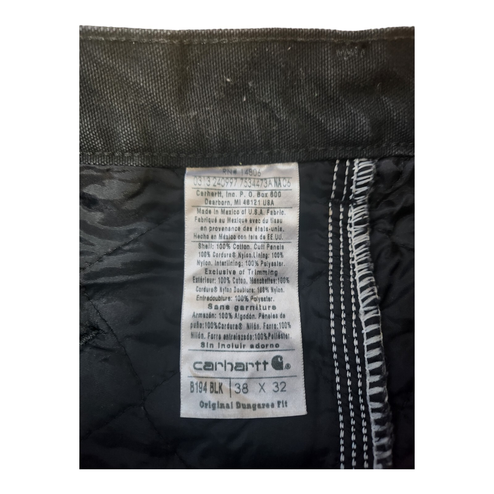 Carhartt B194 BLK Double Knee Quilt Lined Insulated Pants Mens 38x32 eBay