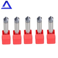 5Pcs 3/8" 4 Flute 90 Degree Double End Carbide Chamfer Mill 2.5" Overall Length
