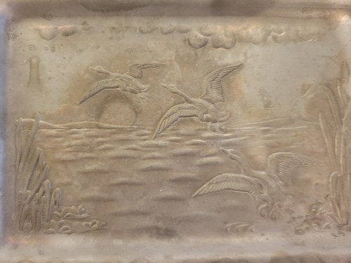 Set 4 Vintage 6"X4" Aluminum Trays Etched Flying Geese / Goose RARE - Picture 4 of 6