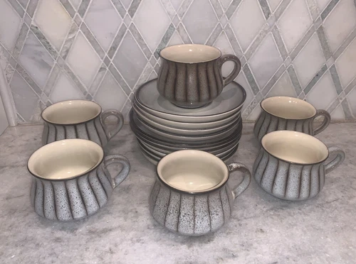 VTG MCM 16pc DENBY Pottery Langley STUDIO  6 Cups 2.5”T 10 Saucers 5 7/8”Diam