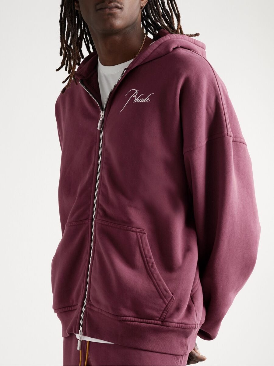 RHUDE Logo-Embroidered Cotton-Jersey Zip-Up Hoodie RHUDE Logo-Embroidered Cotton-Jersey Zip-Up Hoodie