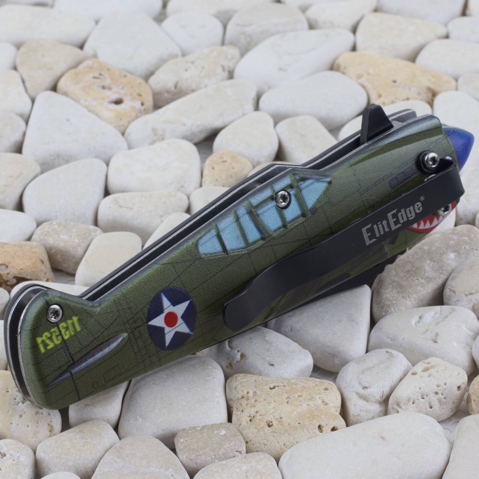 Elitedge Green Fighter Plane A/O Linerlock Folding Knife