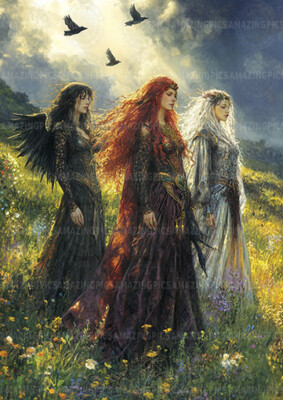 The Morrigan Kunstdruck keltische dreifache Göttin Badb Macha Nemain Rabenfeld x41
