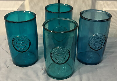 Authentic 100% Recycled Glass Set/4 San Miguel Tall Teal Drinking Glasses