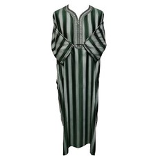 Moroccan Cotton Blend Green 3-Quarter Sleeve Thobe Jubba Kandora Dishdasha