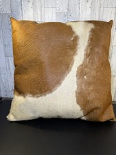 Genuine Cowhide Pillow Cover 17x17x7 Western Ranch Brown White Hair On Hide Pics