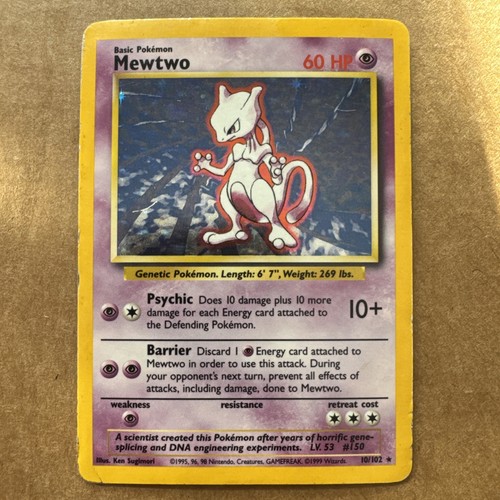 Mewtwo 10/130 Base Set 2 Holo 1999 Vintage Rare English WOTC Pokemon Card 