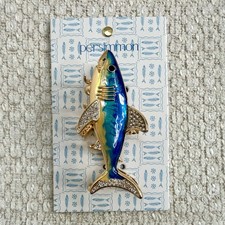 Persimmon Shark Hair Clip Metal Large Claw Rhinestone Nautical Kitschy Dopamine
