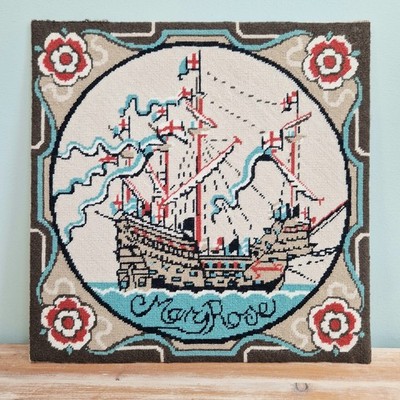 Vintage Nadelspitze Tudor Kriegsschiff Mary Rose Wandteppich entworfen Valerie Green Comp