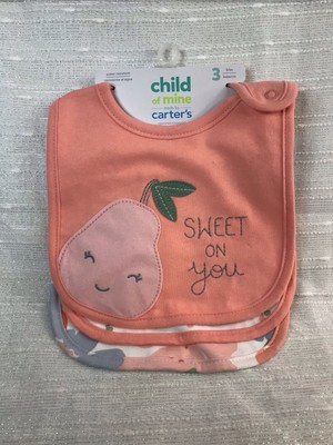 Child of Mine Carters Baby Girls Bib 3 Pack Pink Fruit Pear Floral Bibs NEW