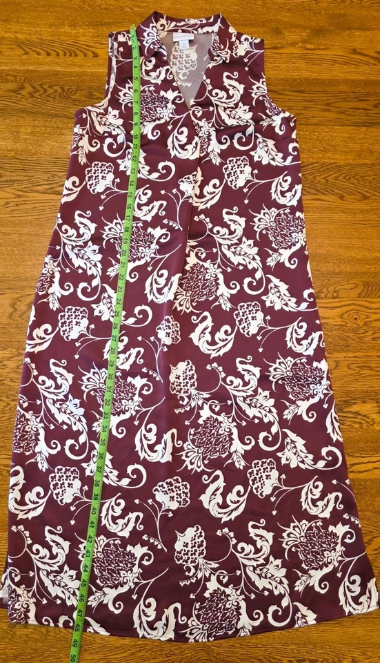 Liz Claiborne Small Burgundy Island Print  Floral Maxi Dress Satin - Image 3 of 4