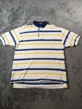 Vintage Tommy Hilfiger Polo Shirt Mens Large White Navy Yellow Stripe Y2K Crest